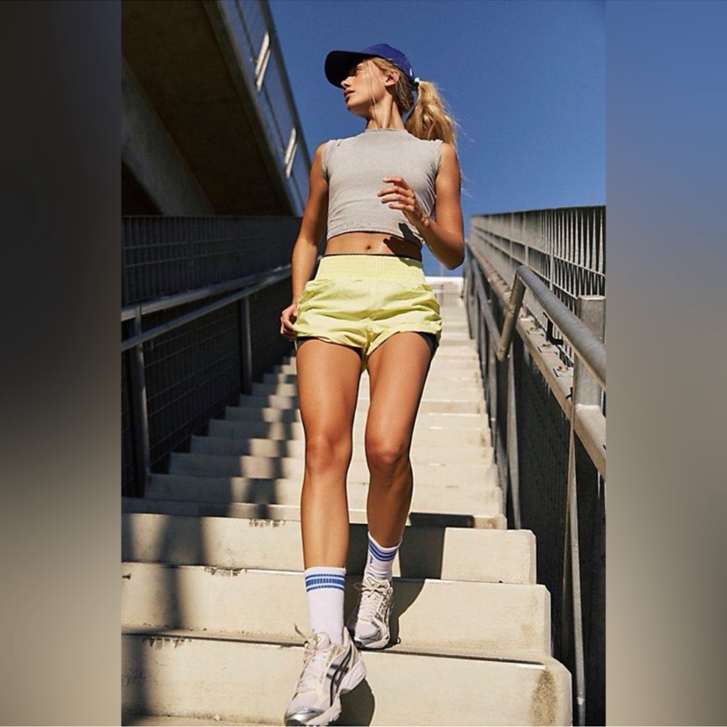 Free People Movement Sporty Sail Away With Me Yellow Active High Rise Shorts